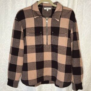 MADEWELL warm sandstone color waffle Halfzip popover flannel type shirt. Size M.